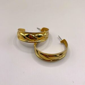 Vintage Gold Tone Scrolled Hoop Dangle Drop Statement Earrings